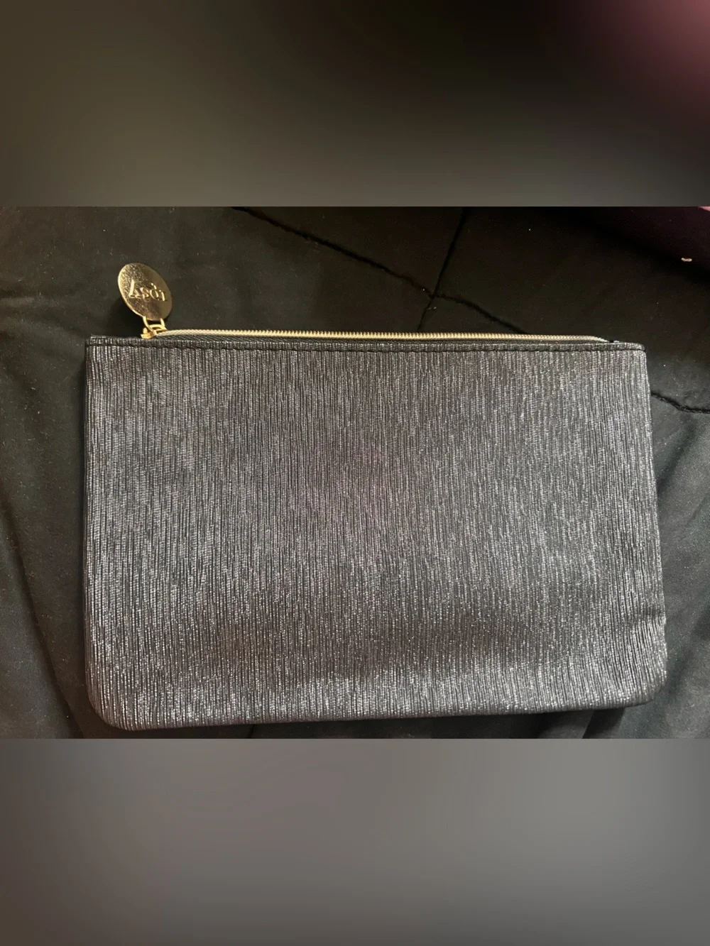 ipsy Black Cosmetic Pouch with Gold and White Dancer Print